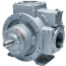 Industrial gear reducer with input shaft on the left and flanged output on the right, used to reduce speed and increase torque in machinery.