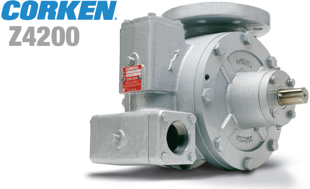 CORKEN Z4200 rotary compressor/pump in gray metal with a red identification plate on the side.