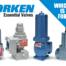 CORKEN Essential Valves logo with four industrial valves lined up on white, and a blue diagonal banner reading 'Which one is right for you?'